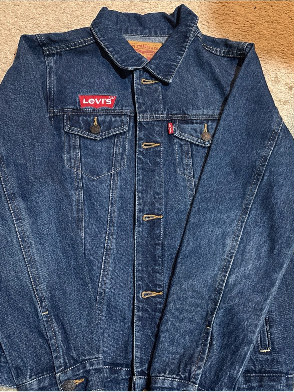 Levi's Navy Blue Youth Denim Shirt Jacket with Red Logo Patch
